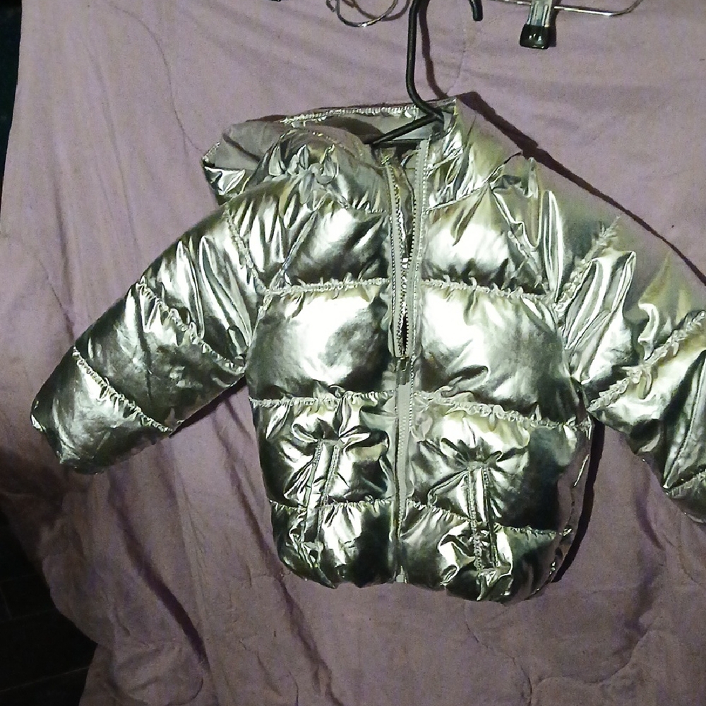 Old Navy Metallic Silver Kids Puffer Jacket